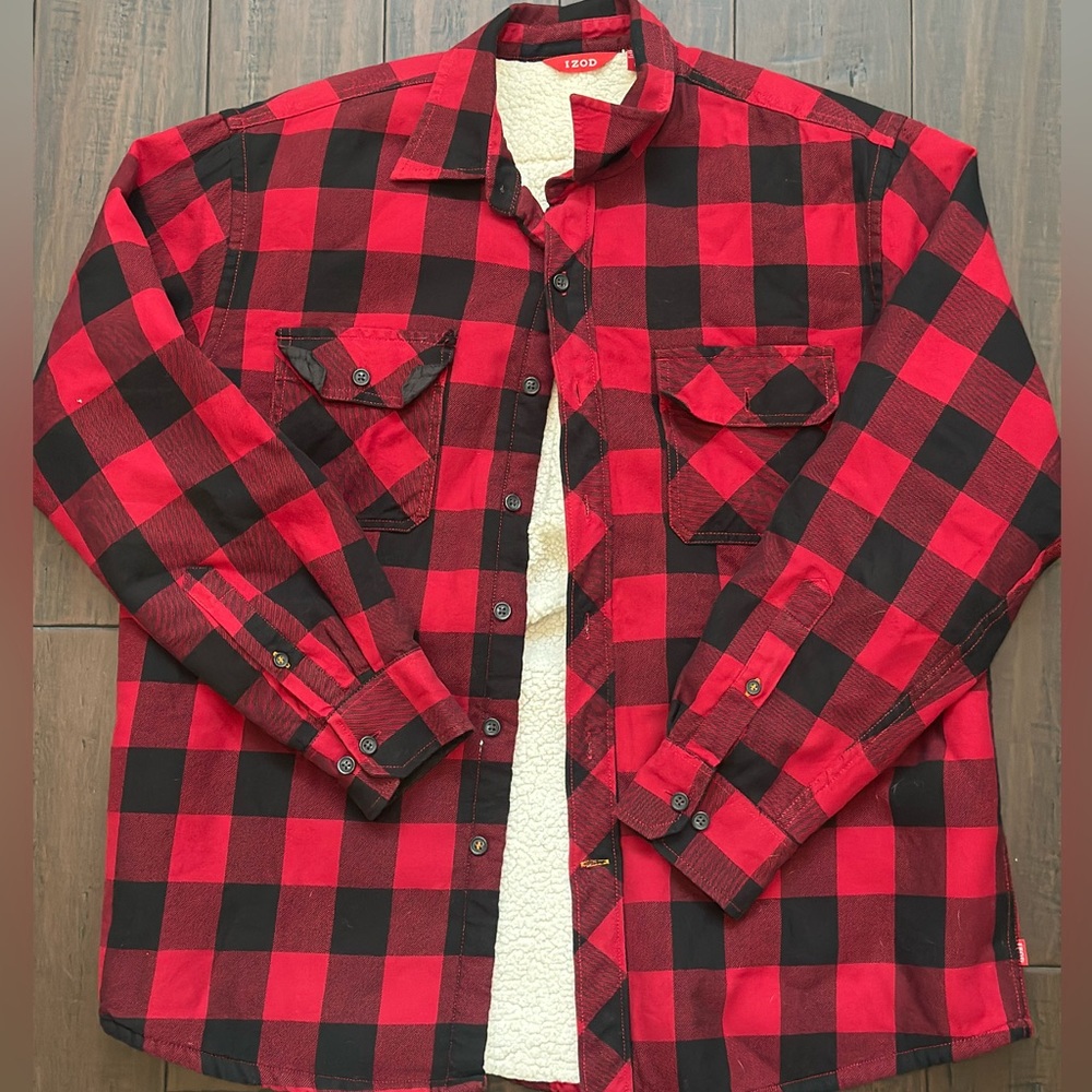 Izod Red and Black Plaid Men's Shirt